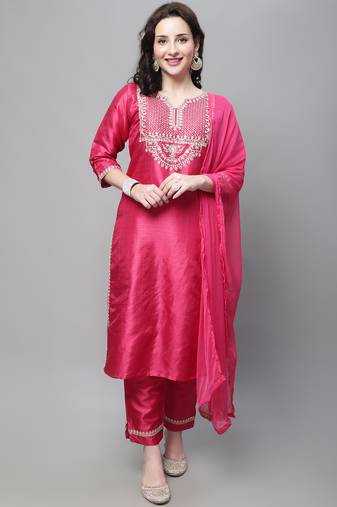 pink silk blend festive kurta set