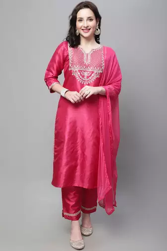 pink silk blend festive kurta set