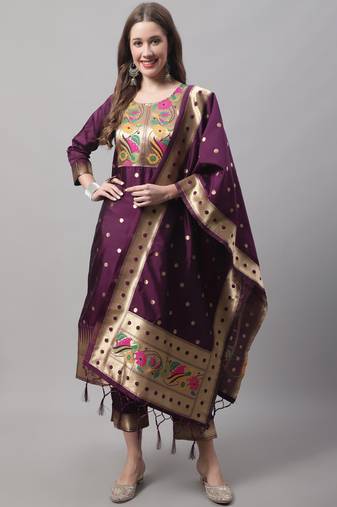 purple jacquard festive kurta set