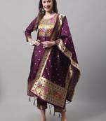 purple jacquard festive kurta set