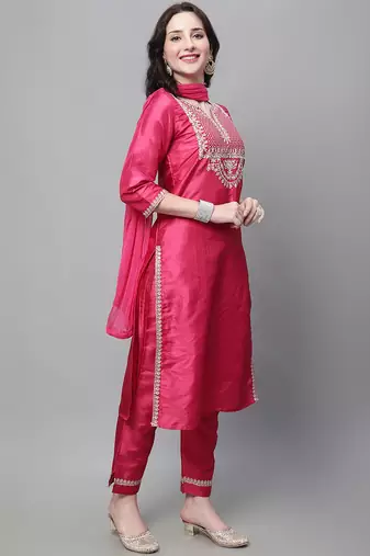 pink silk blend festive kurta set