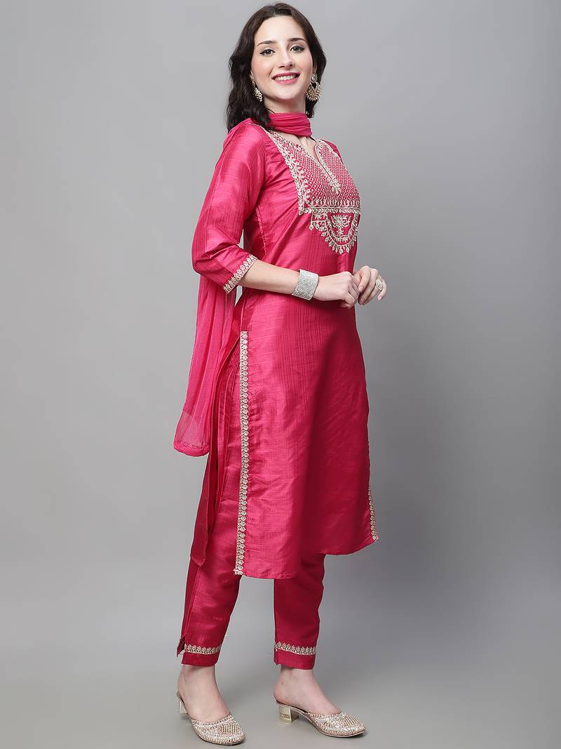 pink silk blend festive kurta set
