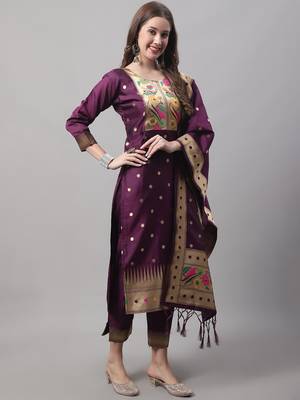 purple jacquard festive kurta set 2