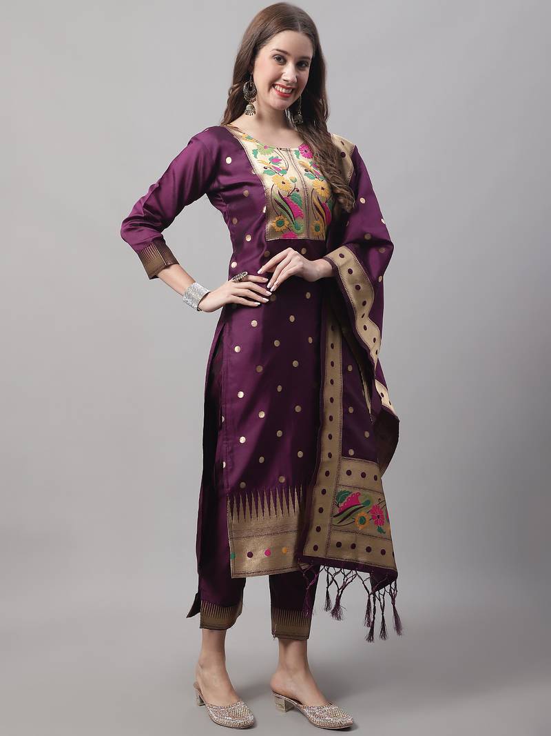 purple jacquard festive kurta set