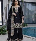 Black jimi choo embroidered palazzo suit set with dupatta
