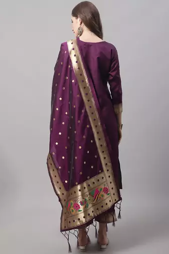 purple jacquard festive kurta set