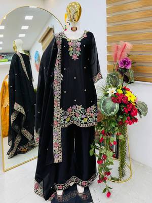 Black jimi choo embroidered palazzo suit set with dupatta 2