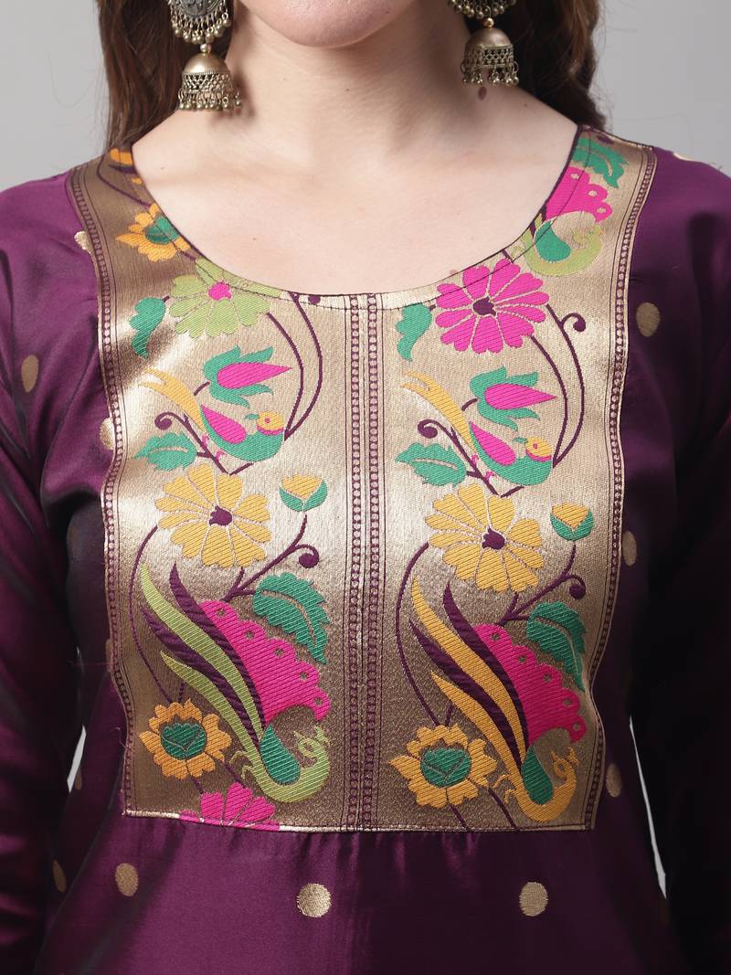 purple jacquard festive kurta set