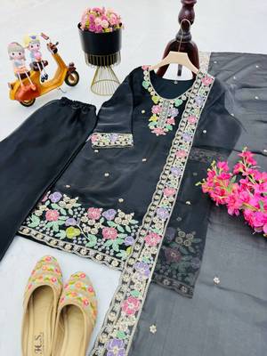 Black jimi choo embroidered palazzo suit set with dupatta 3