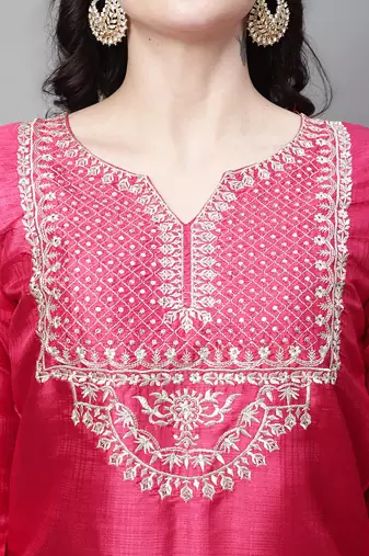 pink silk blend festive kurta set