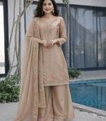 Beige jimi choo embroidered palazzo suit set with dupatta