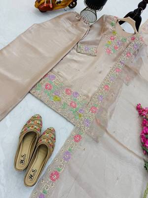 Beige jimi choo embroidered palazzo suit set with dupatta 3