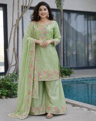 Green jimi choo embroidered palazzo suit set with dupatta 1