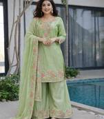 Green jimi choo embroidered palazzo suit set with dupatta
