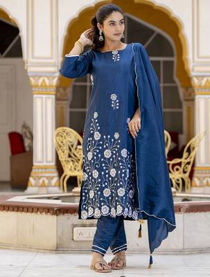 teal cotton silk festive kurta set 1