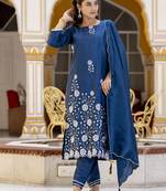 teal cotton silk festive kurta set