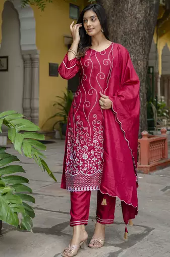 pink cotton silk festive kurta set