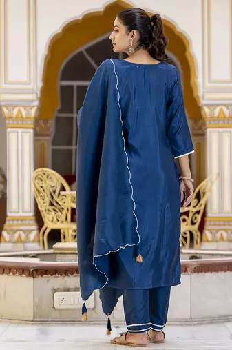 teal cotton silk festive kurta set
