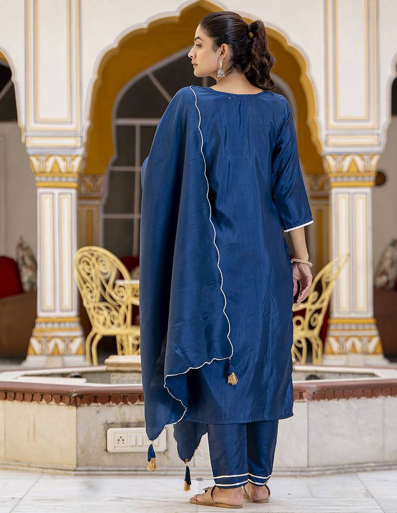 teal cotton silk festive kurta set