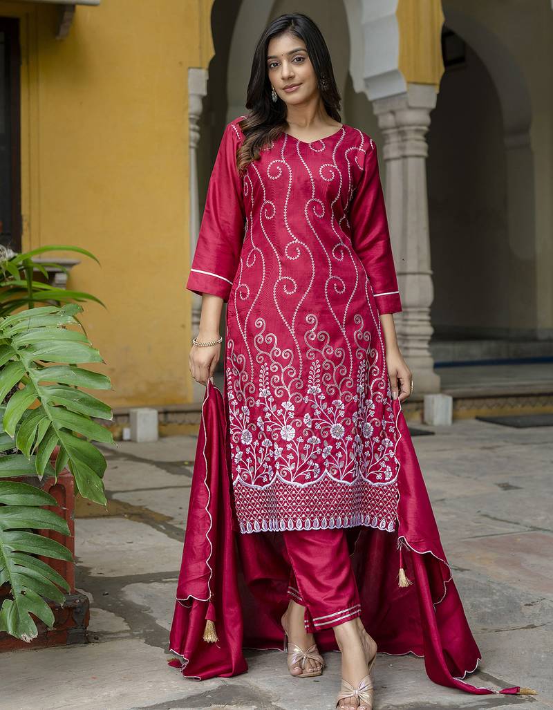 pink cotton silk festive kurta set