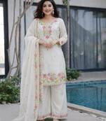 White jimi choo embroidered palazzo suit set with dupatta