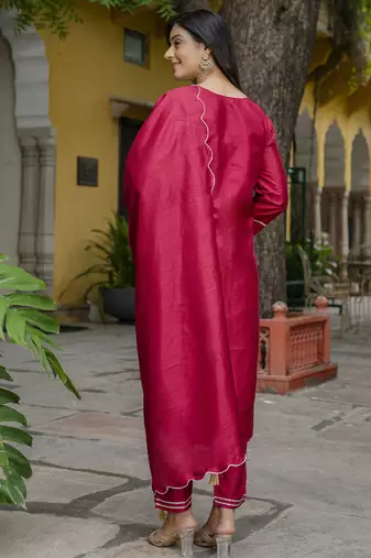 pink cotton silk festive kurta set