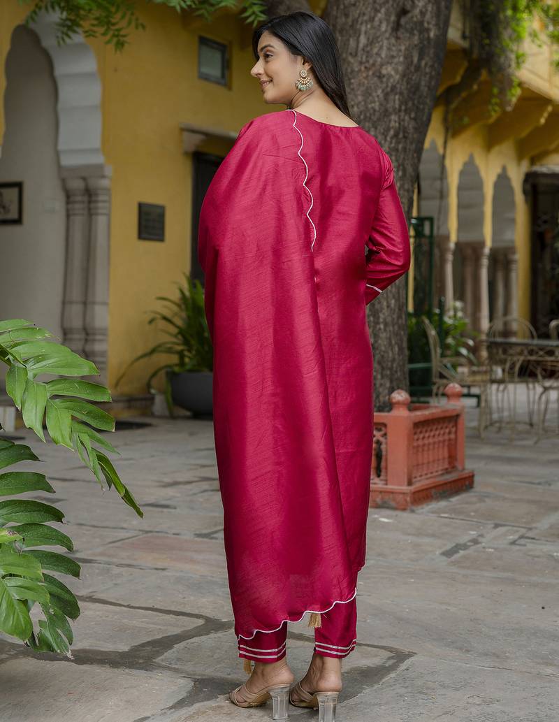 pink cotton silk festive kurta set