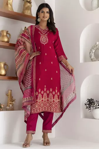 pink jacquard festive kurta set