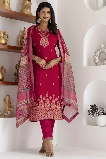 pink jacquard festive kurta set