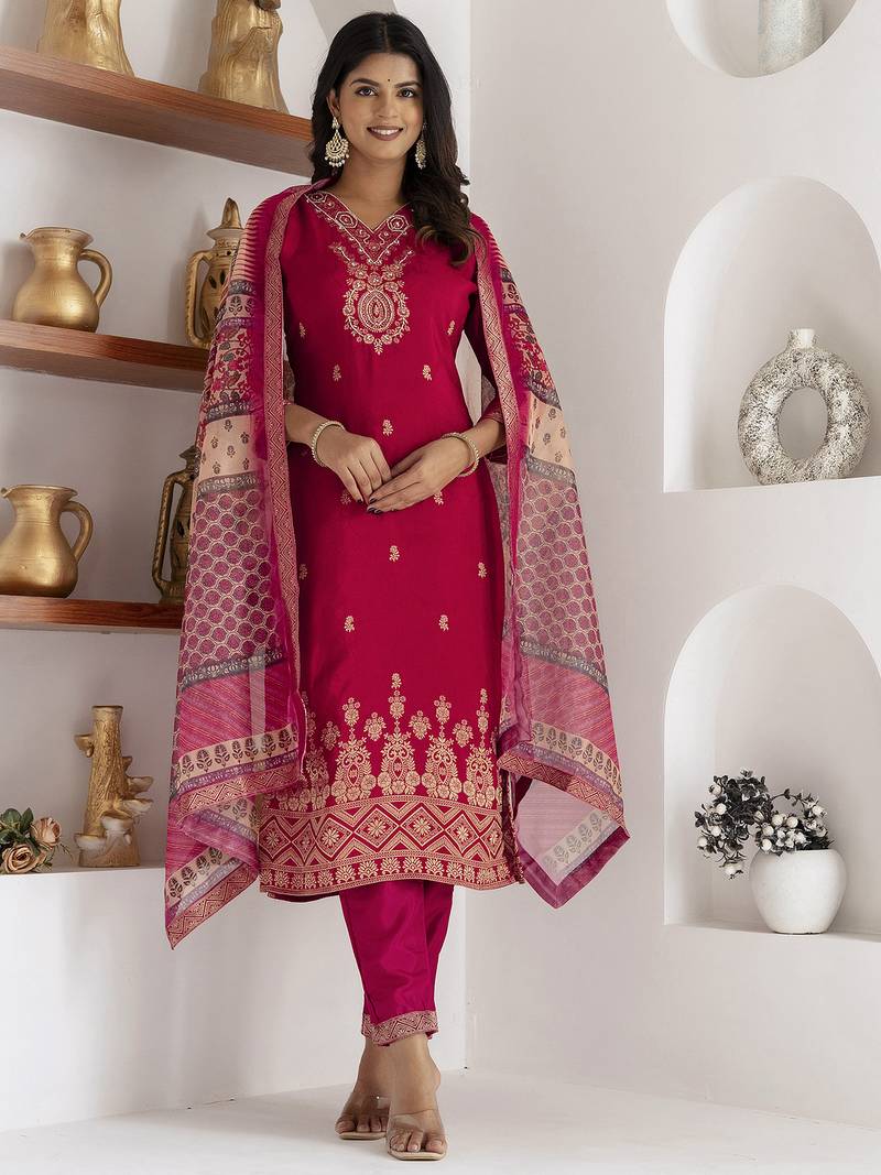 pink jacquard festive kurta set
