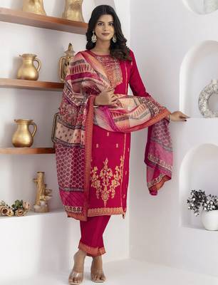 pink jacquard festive kurta set 1