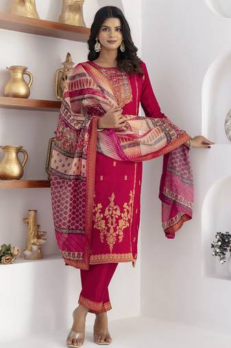 pink jacquard festive kurta set