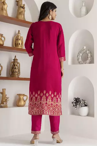 pink jacquard festive kurta set