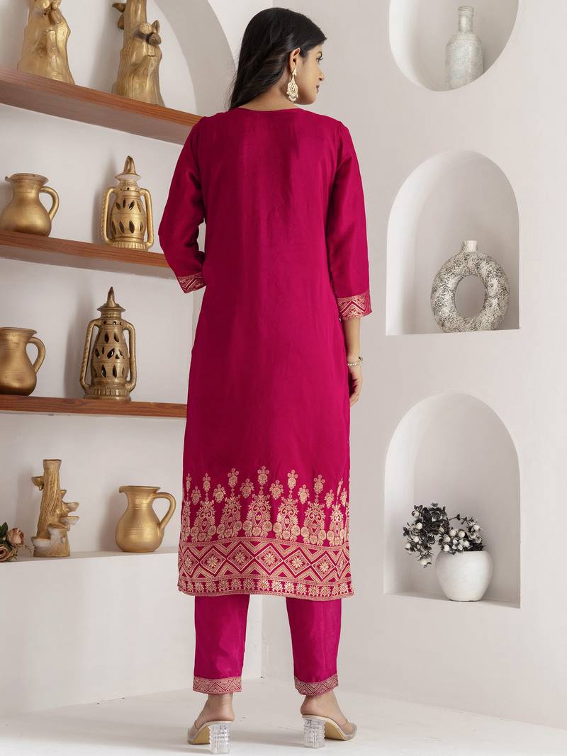 pink jacquard festive kurta set