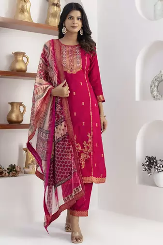 pink jacquard festive kurta set