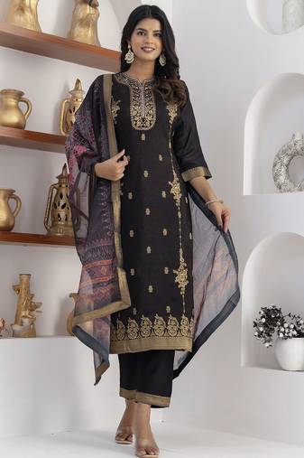 black jacquard festive kurta set