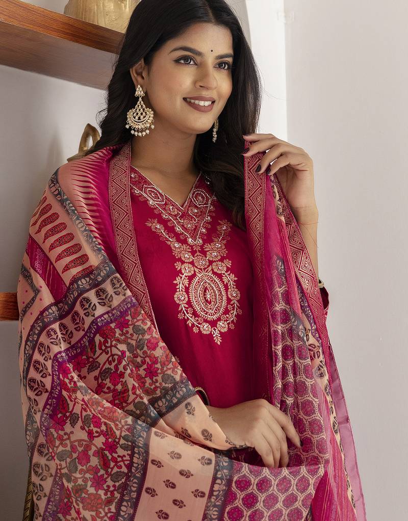 pink jacquard festive kurta set