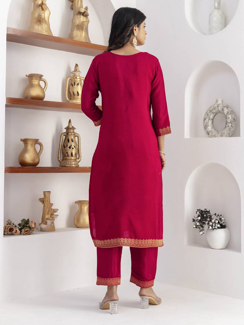 pink jacquard festive kurta set