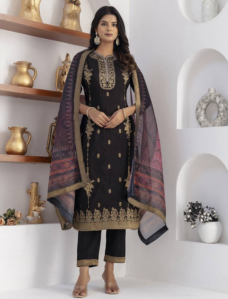 black jacquard festive kurta set