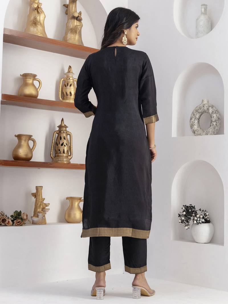 black jacquard festive kurta set