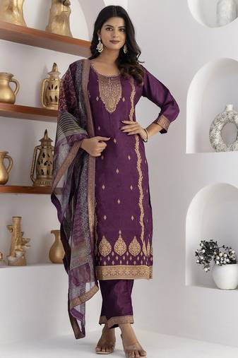 purple jacquard festive kurta set