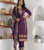 purple jacquard festive kurta set