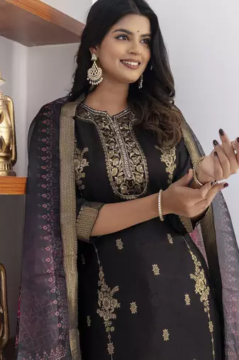 black jacquard festive kurta set