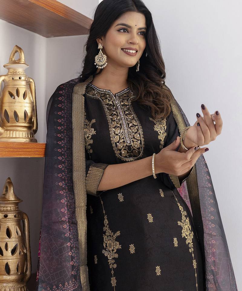 black jacquard festive kurta set