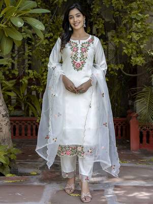 white silk blend festive kurta set 1
