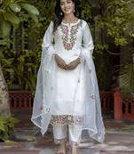 white silk blend festive kurta set