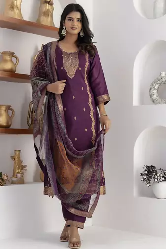 purple jacquard festive kurta set