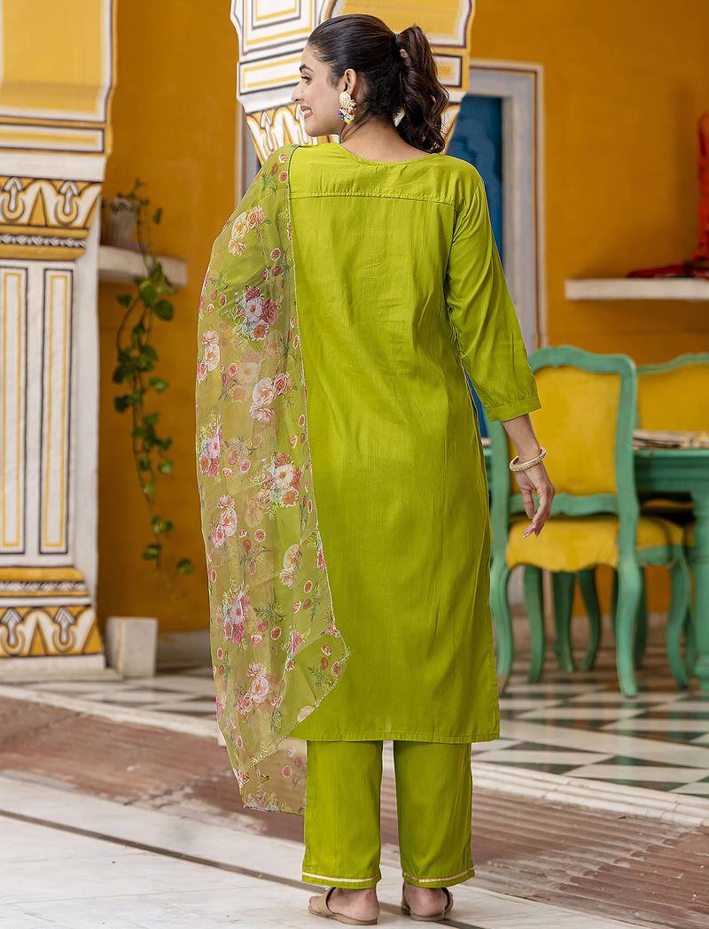 green cotton silk festive kurta set