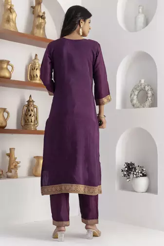 purple jacquard festive kurta set