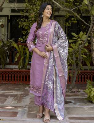 lavender silk blend festive kurta set 1